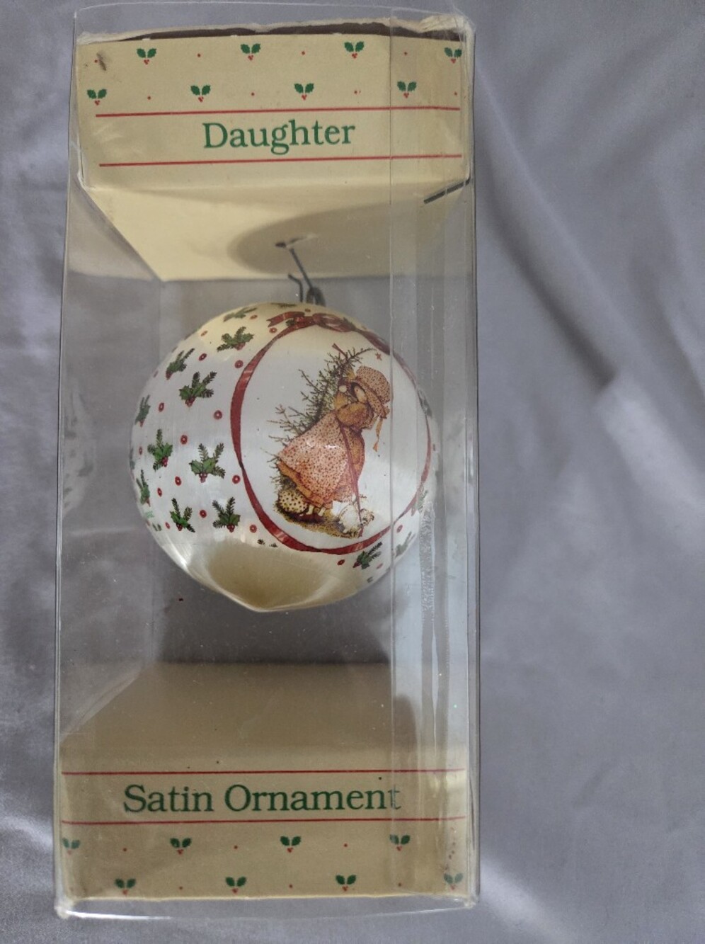 Daughter Satin Holiday Ornament - Cream with Red and Green Accents